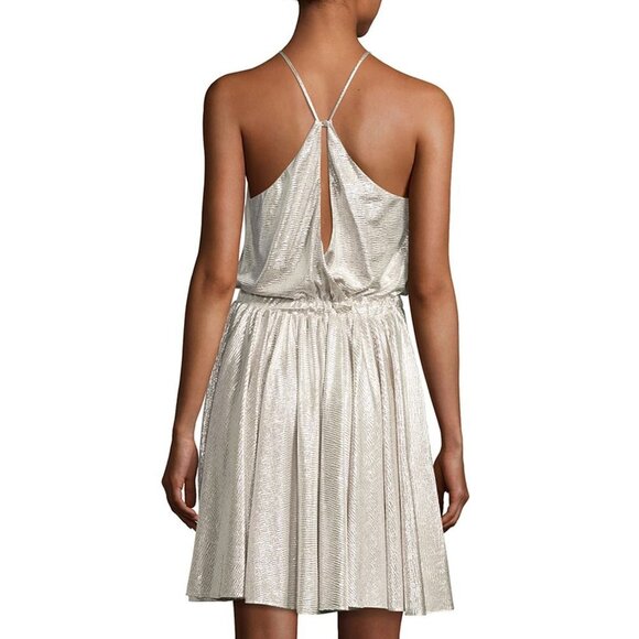HALSTON HERITAGE Silver Metallic Halter Cocktail Dress sz. XSmall - Picture 2 of 6